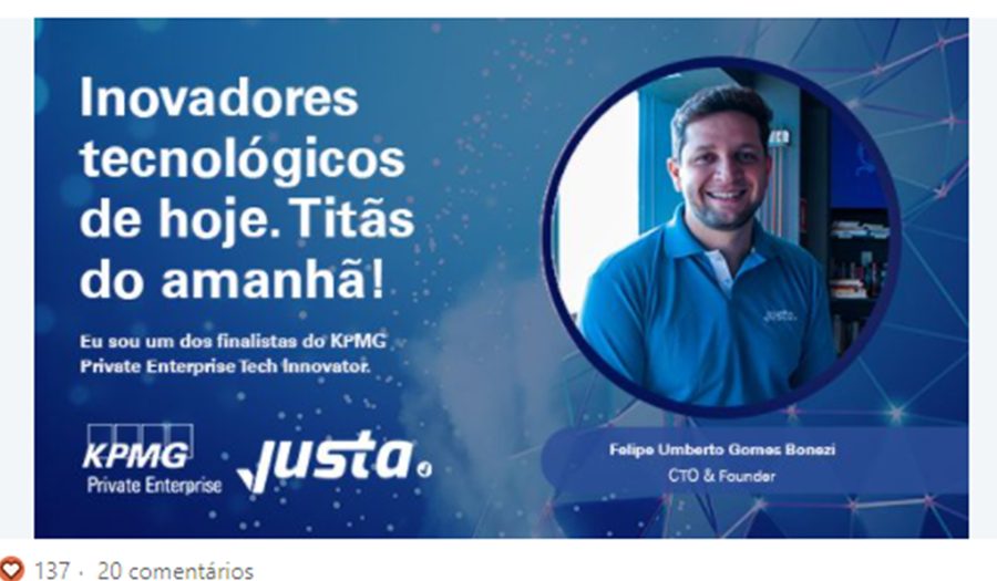 Felipe Bonezi, CTO e fundador da Justa, finalista KPMG Private Enterprise Tech Innovator