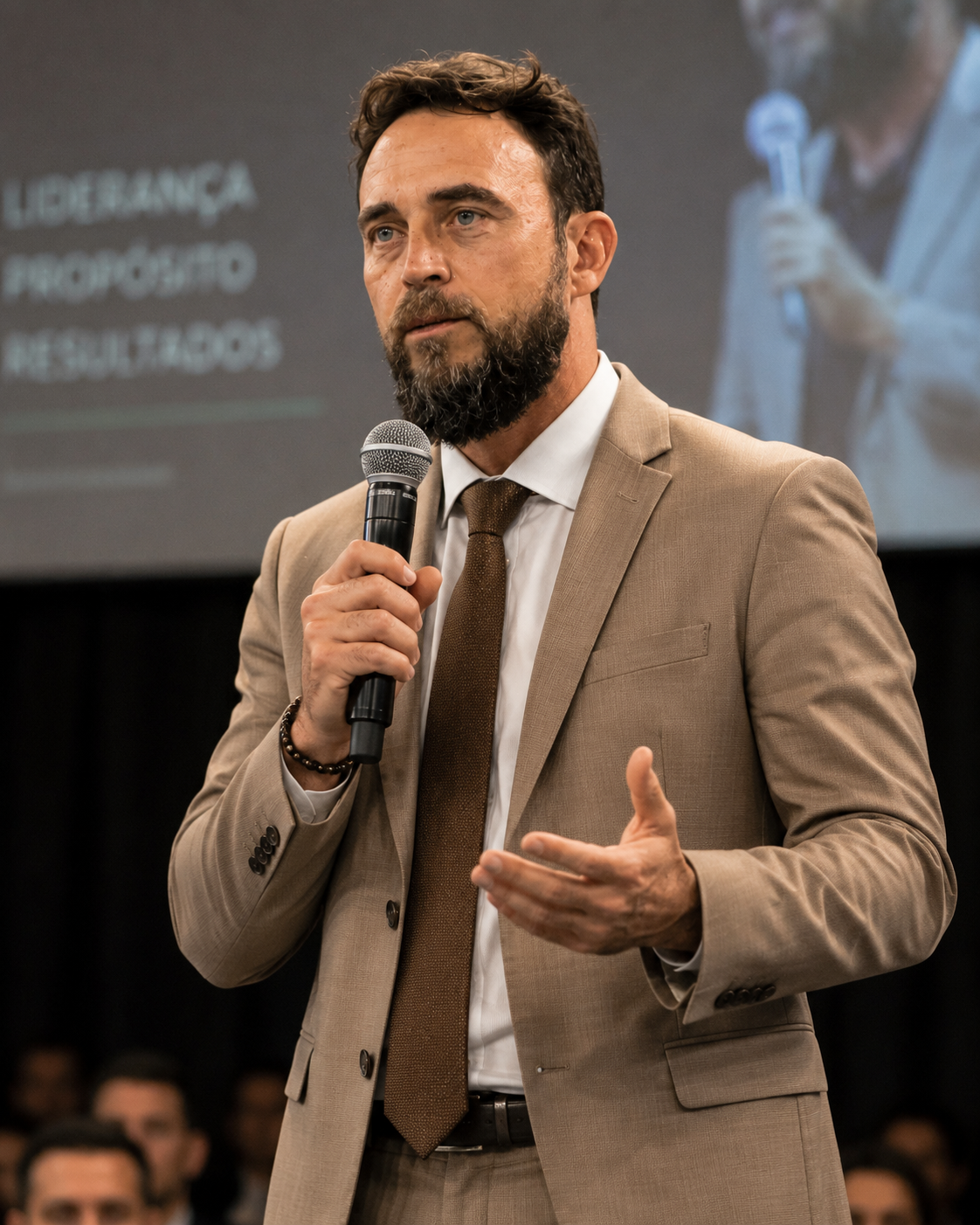 Prof. Genésio Gomes palestrando com microfone